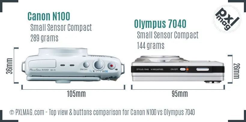 Canon N100 vs Olympus 7040 top view buttons comparison