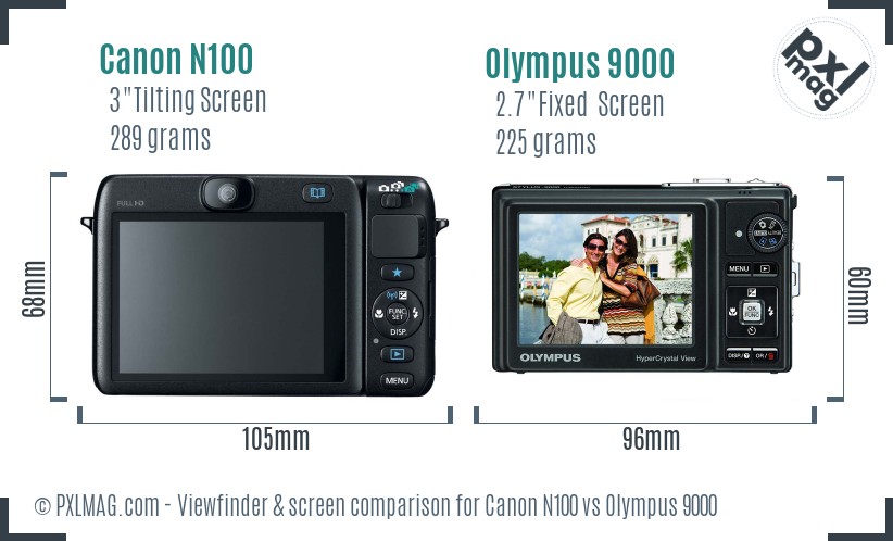 Canon N100 vs Olympus 9000 Screen and Viewfinder comparison
