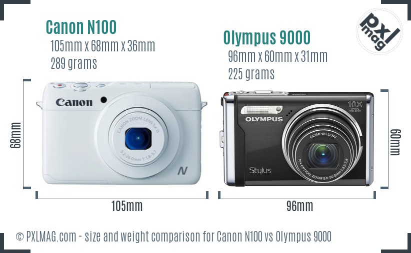 Canon N100 vs Olympus 9000 size comparison