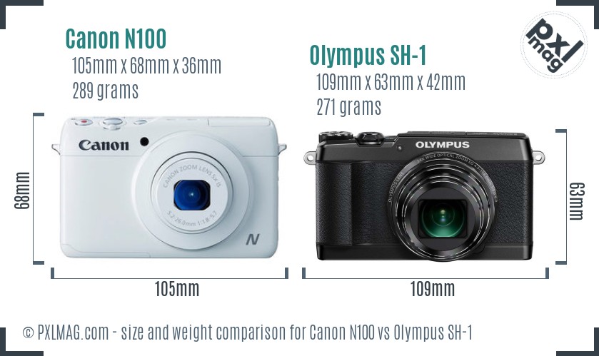 Canon N100 vs Olympus SH-1 size comparison