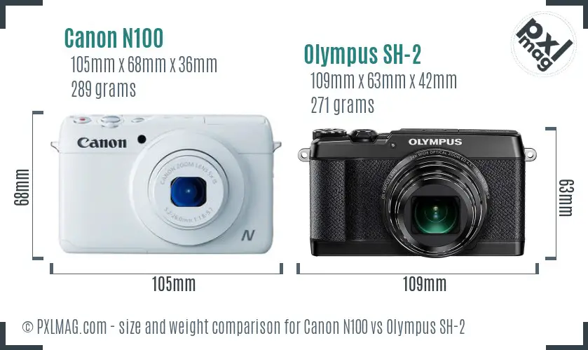 Canon N100 vs Olympus SH-2 size comparison Canon N100 vs Olympus SH-2 size comparison