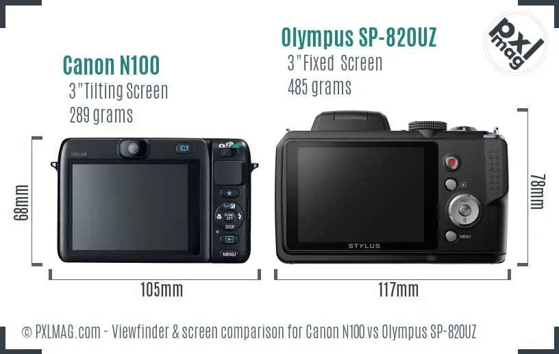 Canon N100 vs Olympus SP-820UZ Screen and Viewfinder comparison Canon N100 vs Olympus SP-820UZ Screen and Viewfinder comparison