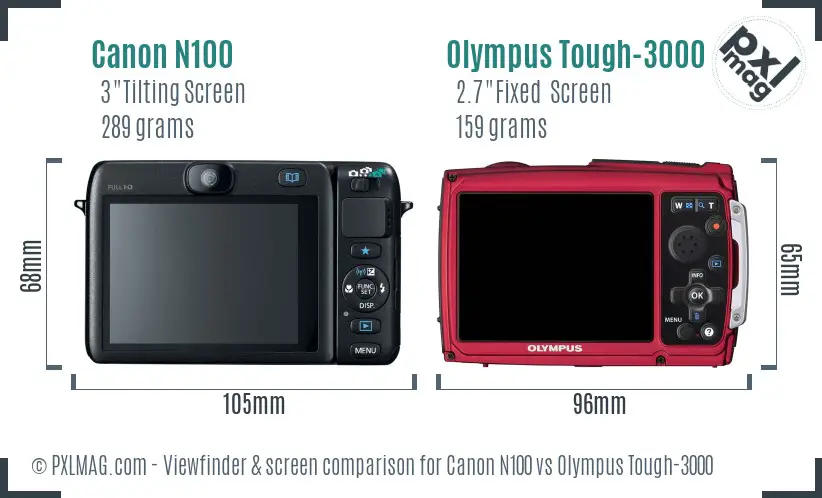 Canon N100 vs Olympus Tough-3000 Screen and Viewfinder comparison