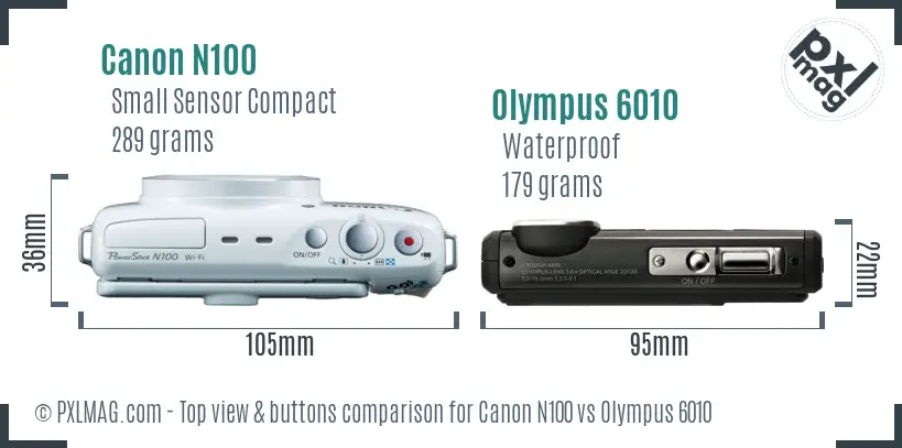 Canon N100 vs Olympus 6010 top view buttons comparison