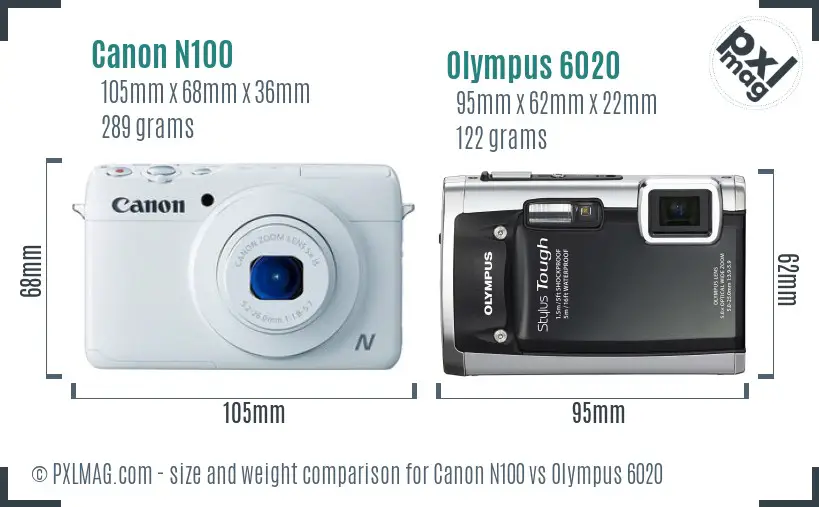 Canon N100 vs Olympus 6020 size comparison Canon N100 vs Olympus 6020 size comparison