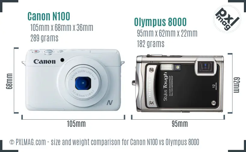 Canon N100 vs Olympus 8000 size comparison