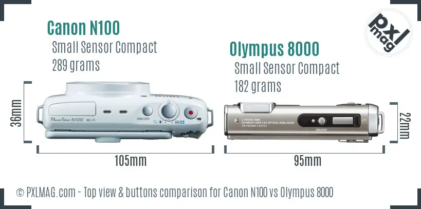 Canon N100 vs Olympus 8000 top view buttons comparison