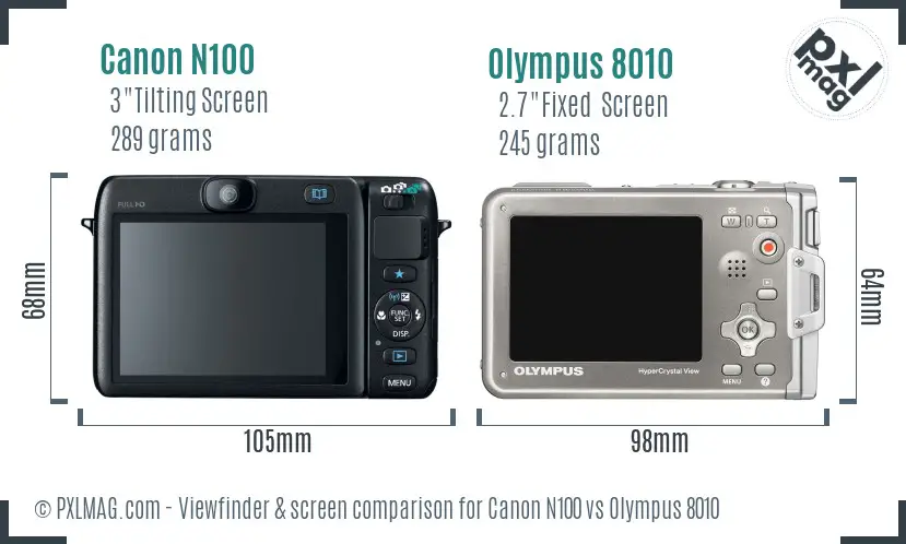 Canon N100 vs Olympus 8010 Screen and Viewfinder comparison