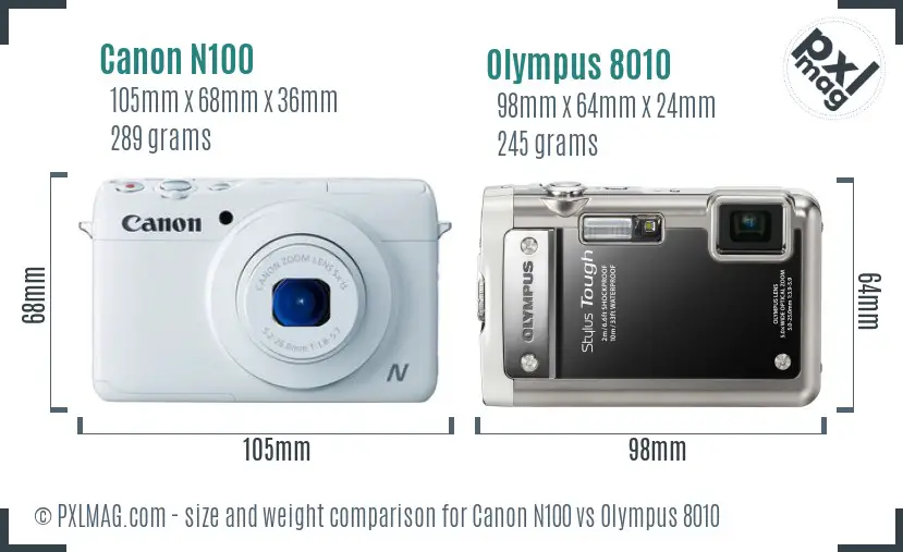 Canon N100 vs Olympus 8010 size comparison