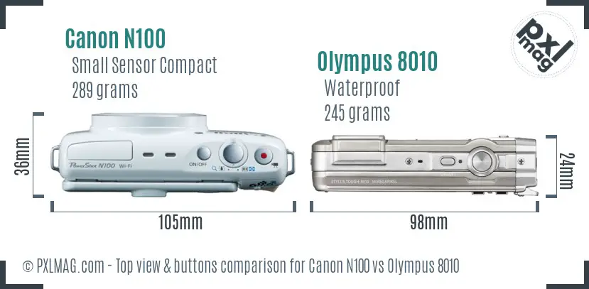 Canon N100 vs Olympus 8010 top view buttons comparison