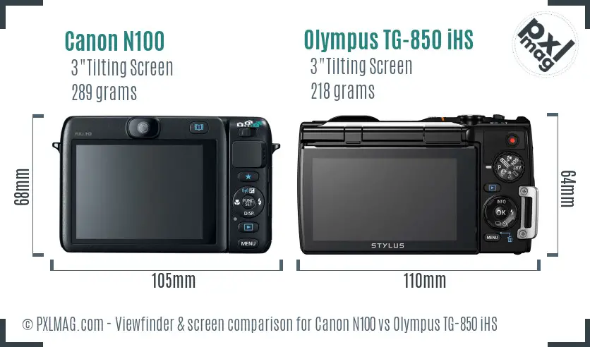 Canon N100 vs Olympus TG-850 iHS Screen and Viewfinder comparison