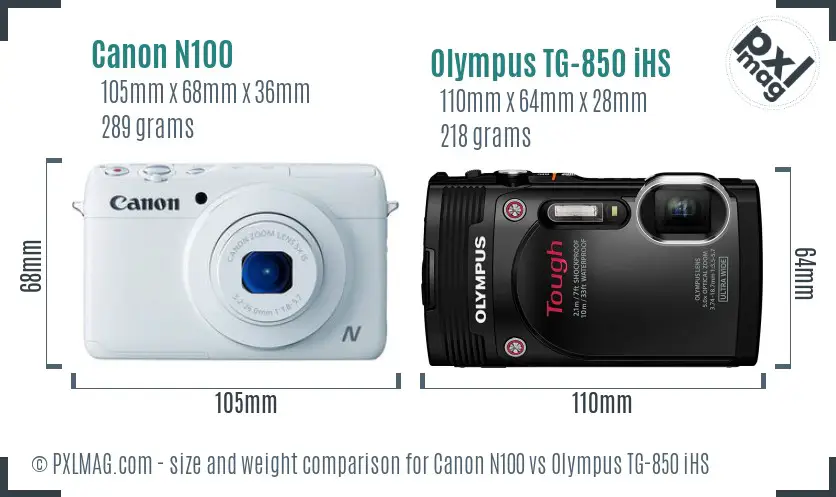 Canon N100 vs Olympus TG-850 iHS size comparison