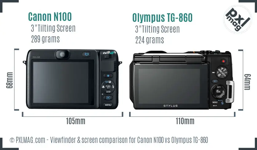 Canon N100 vs Olympus TG-860 Screen and Viewfinder comparison