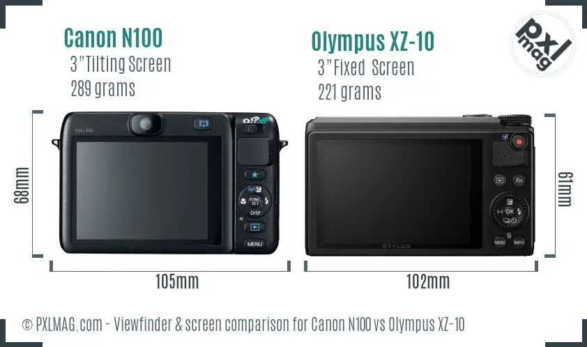 Canon N100 vs Olympus XZ-10 Screen and Viewfinder comparison