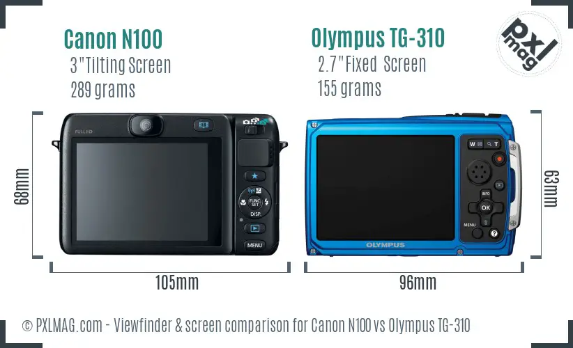 Canon N100 vs Olympus TG-310 Screen and Viewfinder comparison