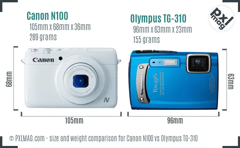 Canon N100 vs Olympus TG-310 size comparison Canon N100 vs Olympus TG-310 size comparison