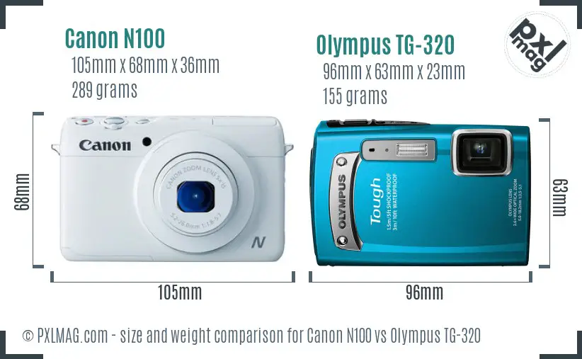 Canon N100 vs Olympus TG-320 size comparison