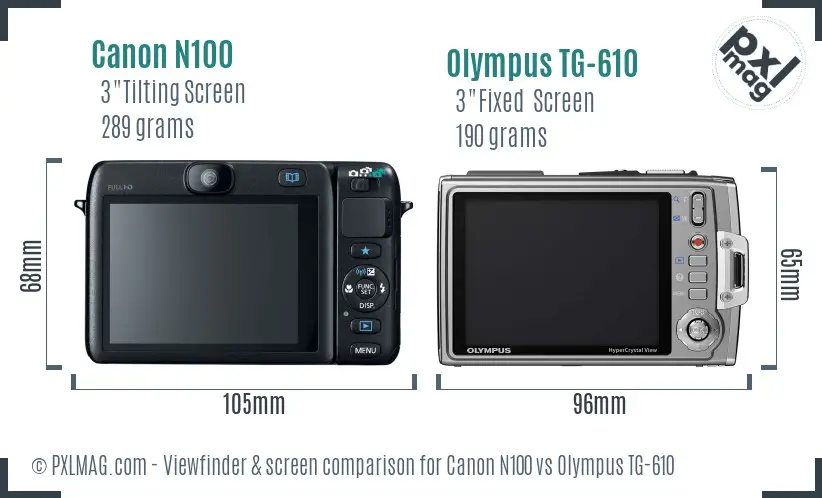 Canon N100 vs Olympus TG-610 Screen and Viewfinder comparison