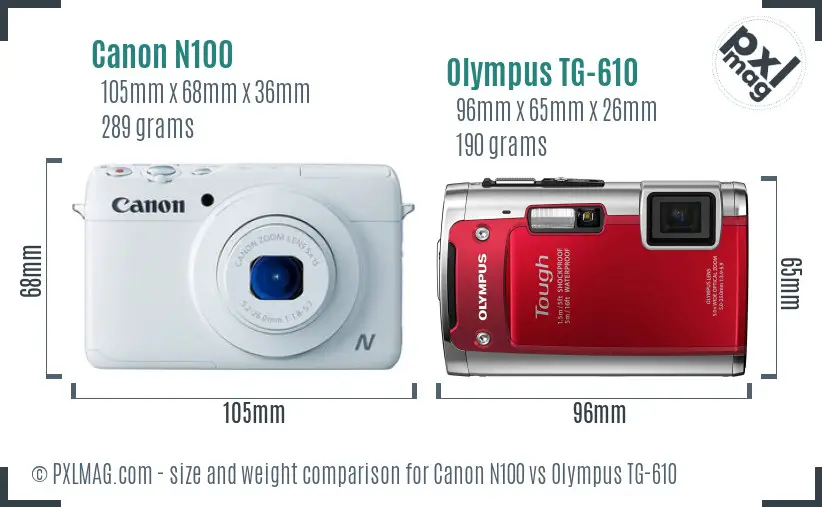 Canon N100 vs Olympus TG-610 size comparison