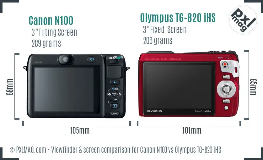 Canon N100 vs Olympus TG-820 iHS Screen and Viewfinder comparison