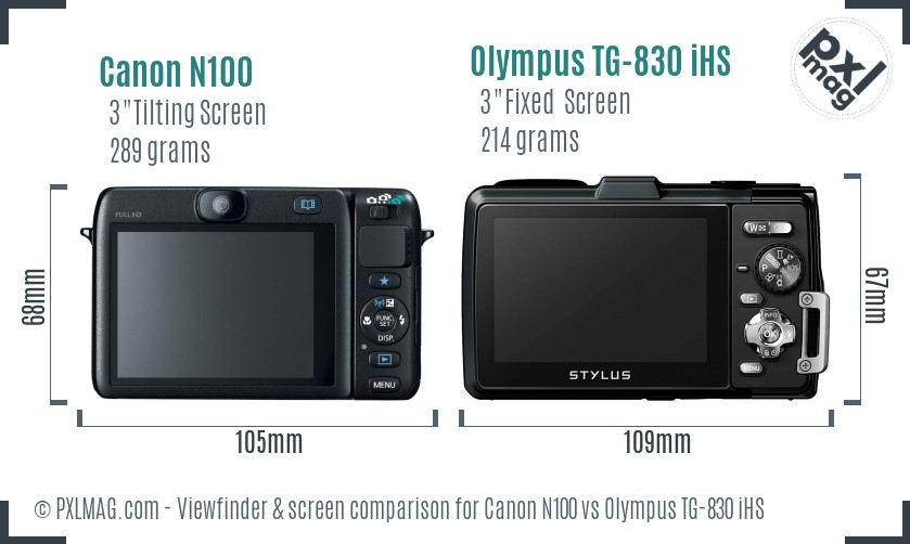 Canon N100 vs Olympus TG-830 iHS Screen and Viewfinder comparison
