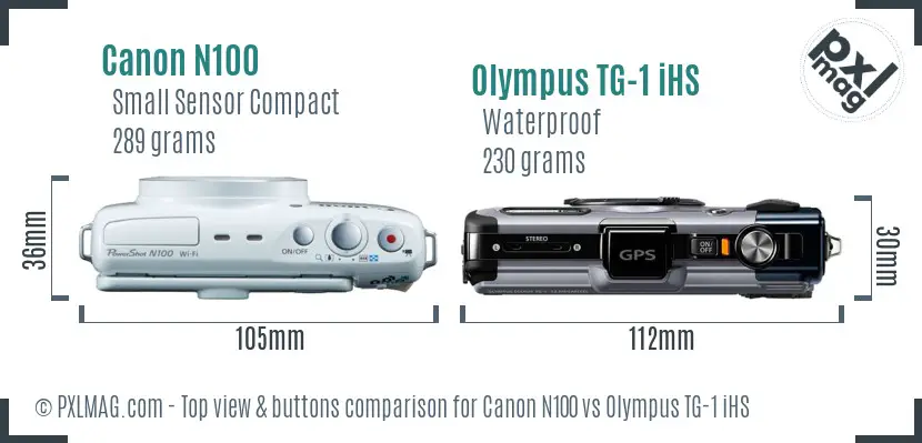 Canon N100 vs Olympus TG-1 iHS top view buttons comparison