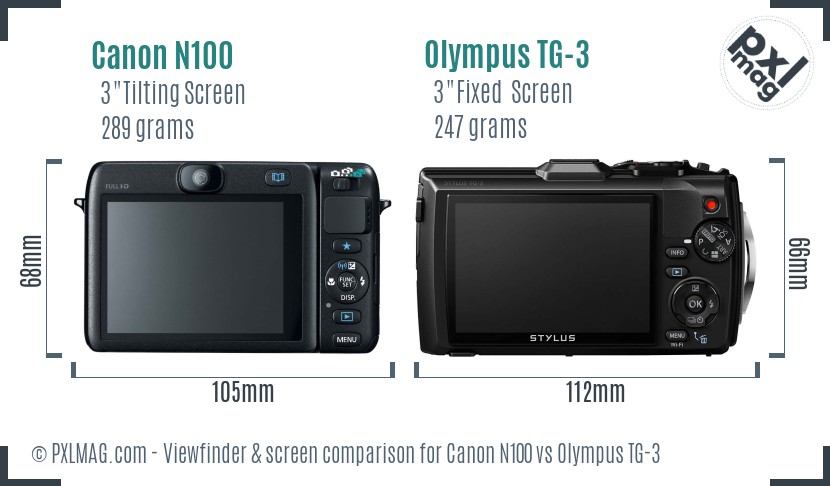 Canon N100 vs Olympus TG-3 Screen and Viewfinder comparison
