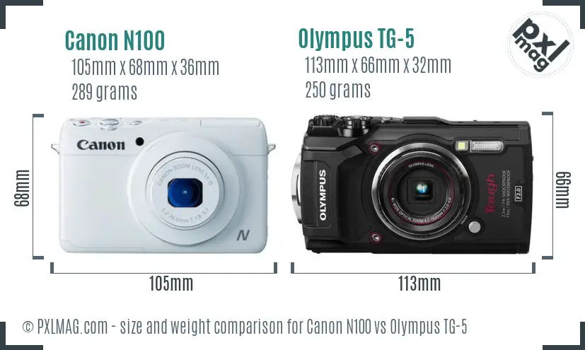 Canon N100 vs Olympus TG-5 size comparison Canon N100 vs Olympus TG-5 size comparison