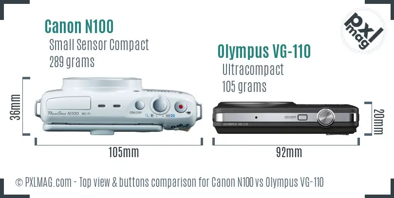 Canon N100 vs Olympus VG-110 top view buttons comparison