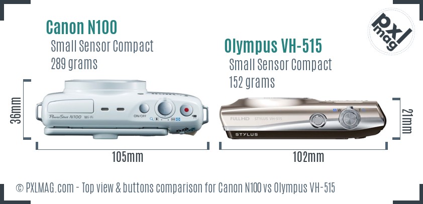 Canon N100 vs Olympus VH-515 top view buttons comparison
