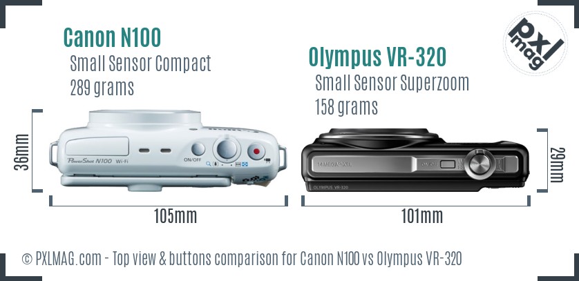 Canon N100 vs Olympus VR-320 top view buttons comparison