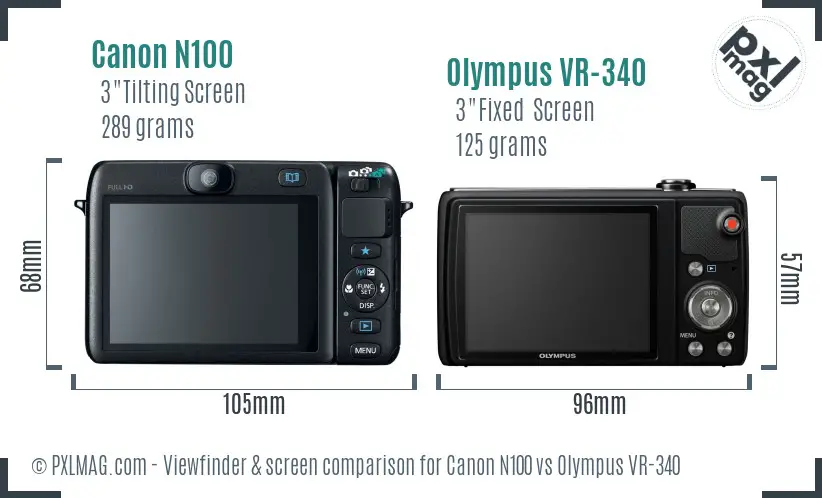 Canon N100 vs Olympus VR-340 Screen and Viewfinder comparison