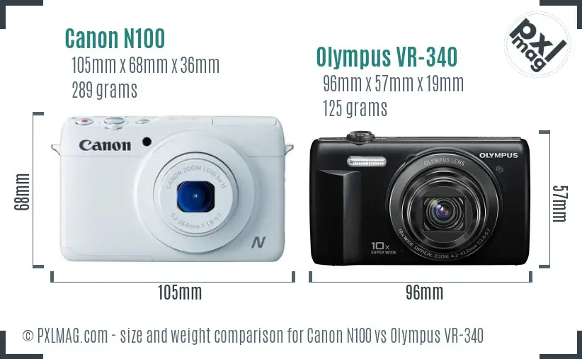 Canon N100 vs Olympus VR-340 size comparison