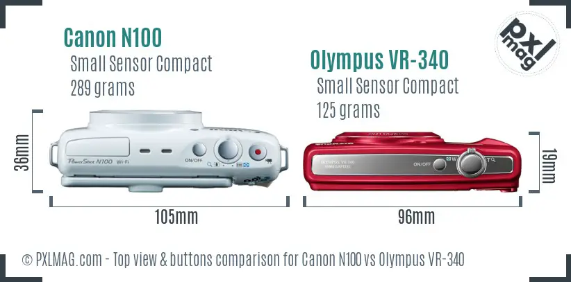 Canon N100 vs Olympus VR-340 top view buttons comparison