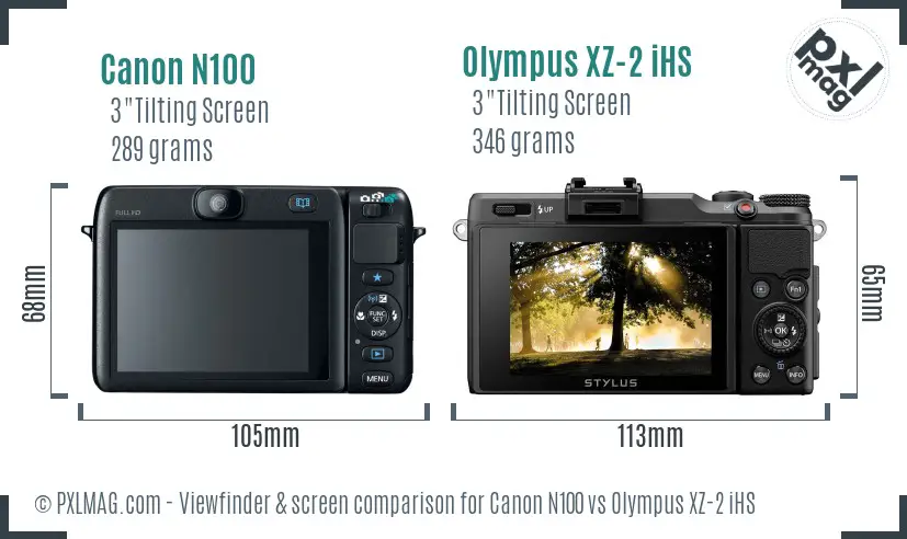 Canon N100 vs Olympus XZ-2 iHS Screen and Viewfinder comparison