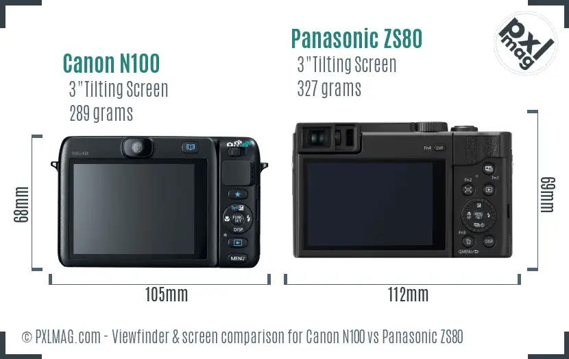 Canon N100 vs Panasonic ZS80 Screen and Viewfinder comparison