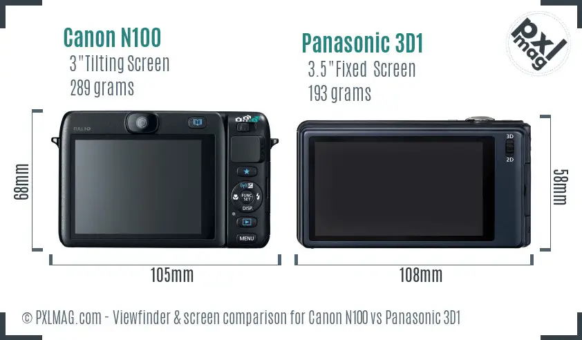 Canon N100 vs Panasonic 3D1 Screen and Viewfinder comparison