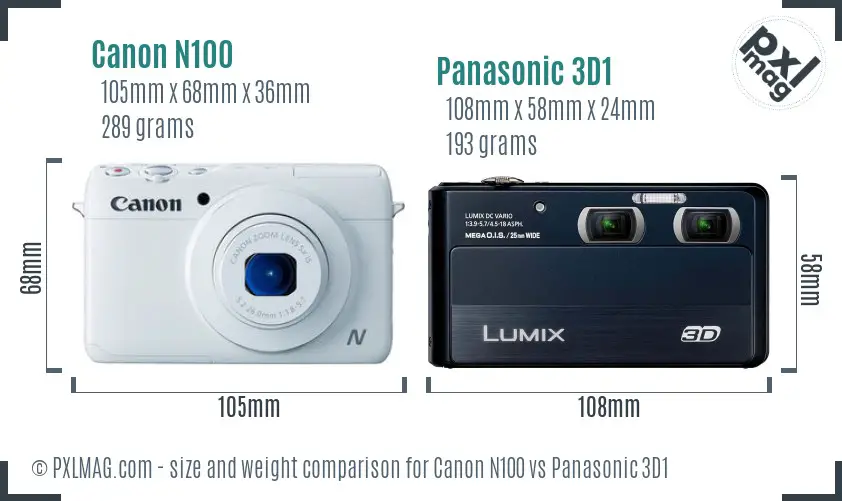 Canon N100 vs Panasonic 3D1 size comparison