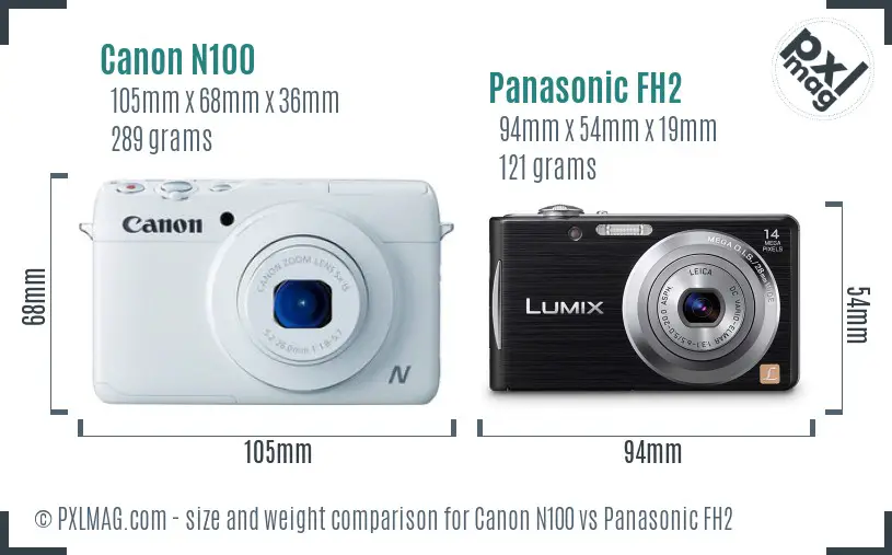 Canon N100 vs Panasonic FH2 size comparison