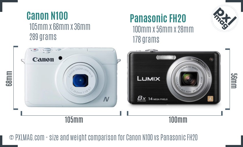 Canon N100 vs Panasonic FH20 size comparison