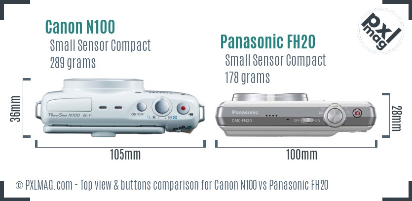 Canon N100 vs Panasonic FH20 top view buttons comparison