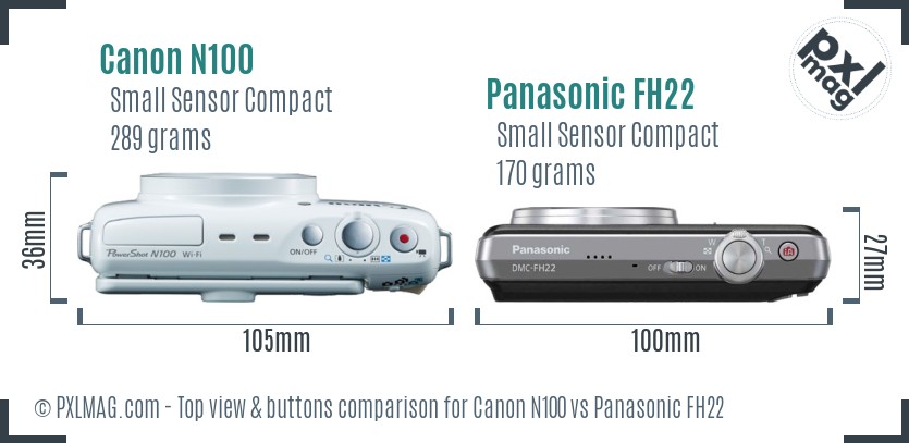 Canon N100 vs Panasonic FH22 top view buttons comparison