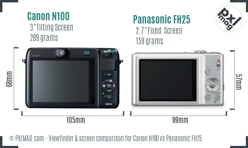 Canon N100 vs Panasonic FH25 Screen and Viewfinder comparison