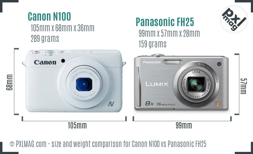 Canon N100 vs Panasonic FH25 size comparison