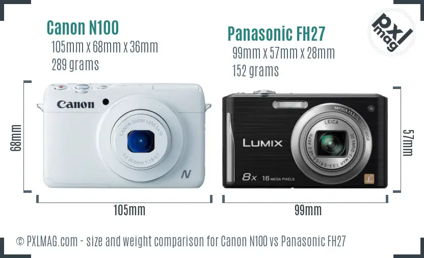 Canon N100 vs Panasonic FH27 size comparison Canon N100 vs Panasonic FH27 size comparison