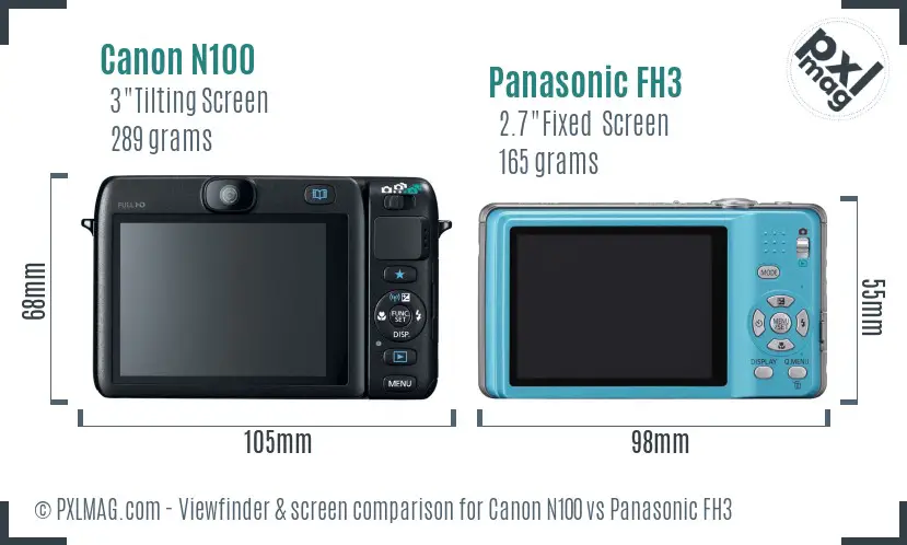 Canon N100 vs Panasonic FH3 Screen and Viewfinder comparison
