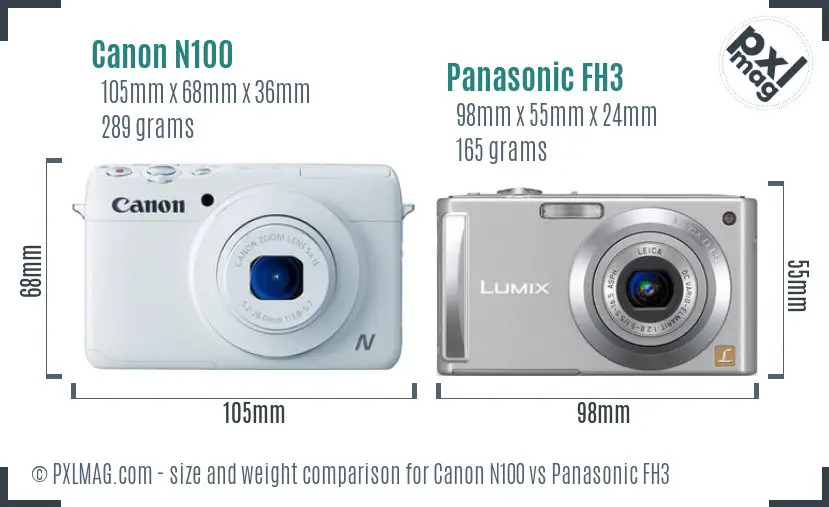 Canon N100 vs Panasonic FH3 size comparison