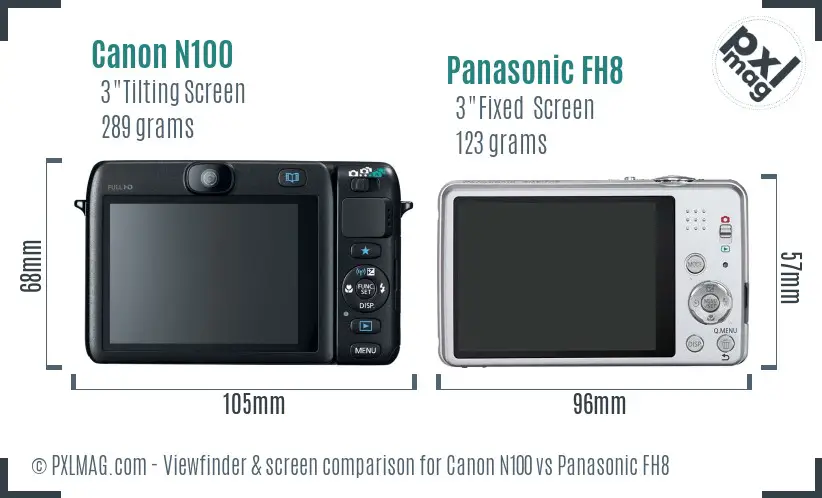 Canon N100 vs Panasonic FH8 Screen and Viewfinder comparison