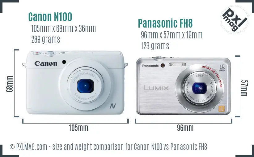 Canon N100 vs Panasonic FH8 size comparison