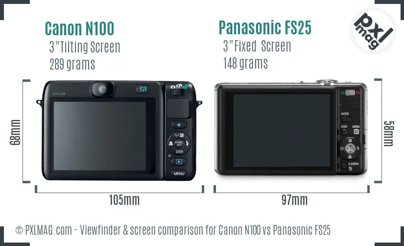 Canon N100 vs Panasonic FS25 Screen and Viewfinder comparison